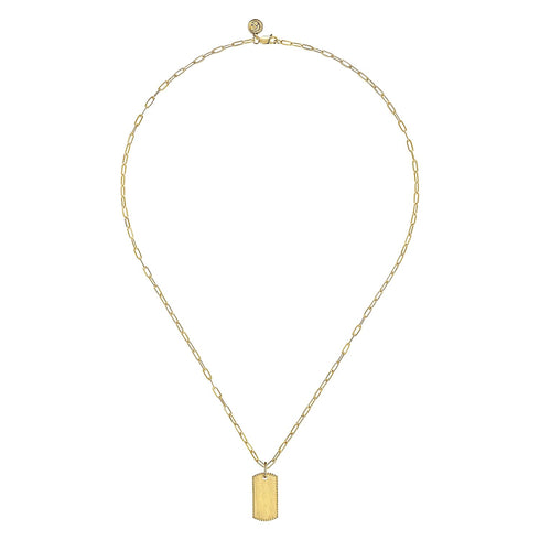 Gabriel & Co. Necklaces 14K Yellow Gold Dog Tag Pendant Hollow Chain Necklace
